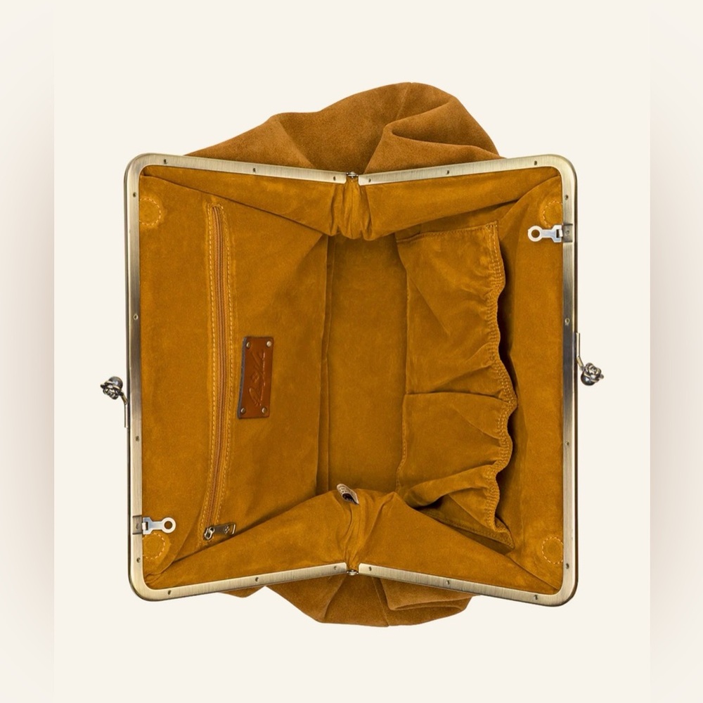 Patricia Nash Suede Satchel in Cognac Brown with Dark Brown Strap - Picture 4 of 11